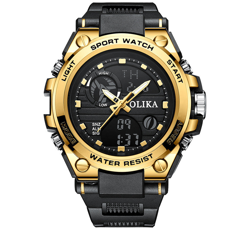Men's dual display waterproof electronic watch, outdoor sports timing multifunctional quartz electronic watch, shock resistant student watch