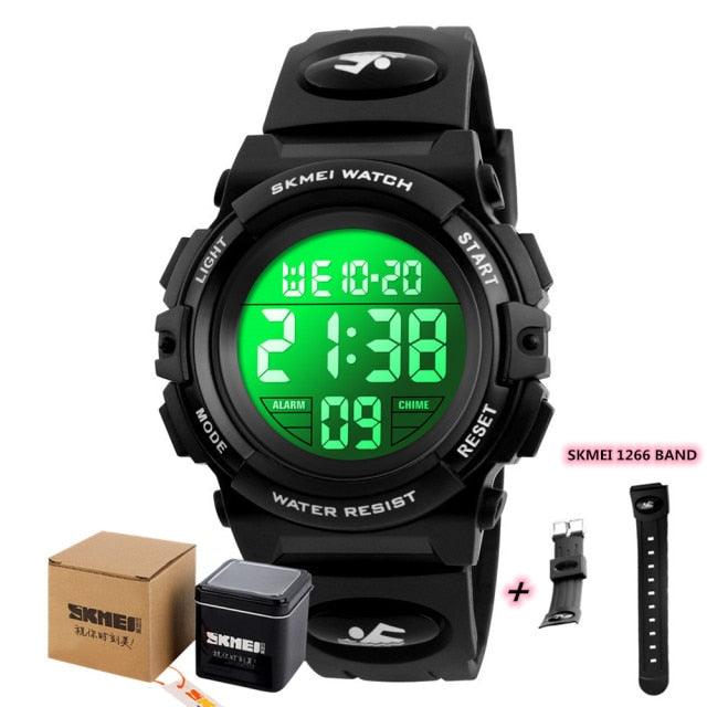 Children LED Electronic Digital Watch Chronograph Clock Sport Watches 5Bar Waterproof Kids Wristwatches Digital Sport Watches Outdoor Waterproof LED 7 Color Lights Electronic Watches For Girls Boys