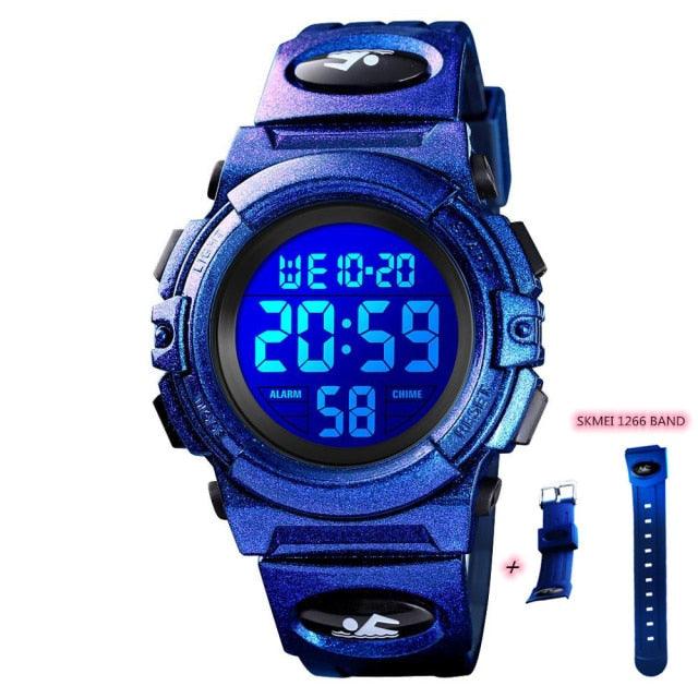 Children LED Electronic Digital Watch Chronograph Clock Sport Watches 5Bar Waterproof Kids Wristwatches Digital Sport Watches Outdoor Waterproof LED 7 Color Lights Electronic Watches For Girls Boys