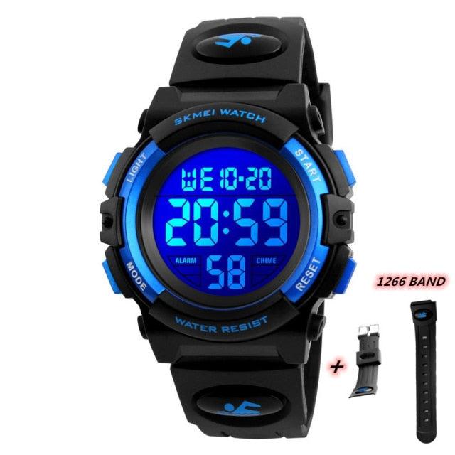 Children LED Electronic Digital Watch Chronograph Clock Sport Watches 5Bar Waterproof Kids Wristwatches Digital Sport Watches Outdoor Waterproof LED 7 Color Lights Electronic Watches For Girls Boys