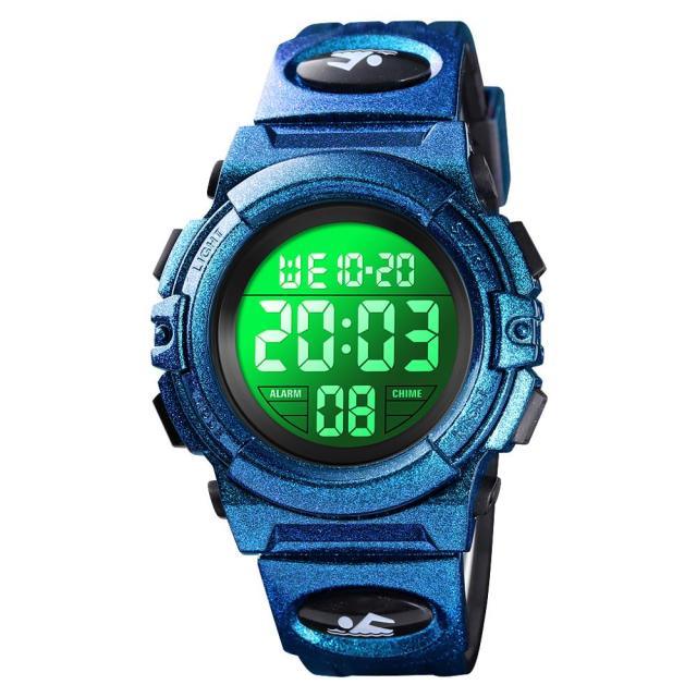 Children LED Electronic Digital Watch Chronograph Clock Sport Watches 5Bar Waterproof Kids Wristwatches Digital Sport Watches Outdoor Waterproof LED 7 Color Lights Electronic Watches For Girls Boys