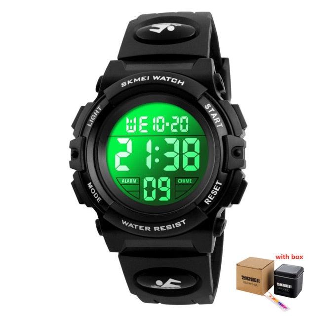 Children LED Electronic Digital Watch Chronograph Clock Sport Watches 5Bar Waterproof Kids Wristwatches Digital Sport Watches Outdoor Waterproof LED 7 Color Lights Electronic Watches For Girls Boys