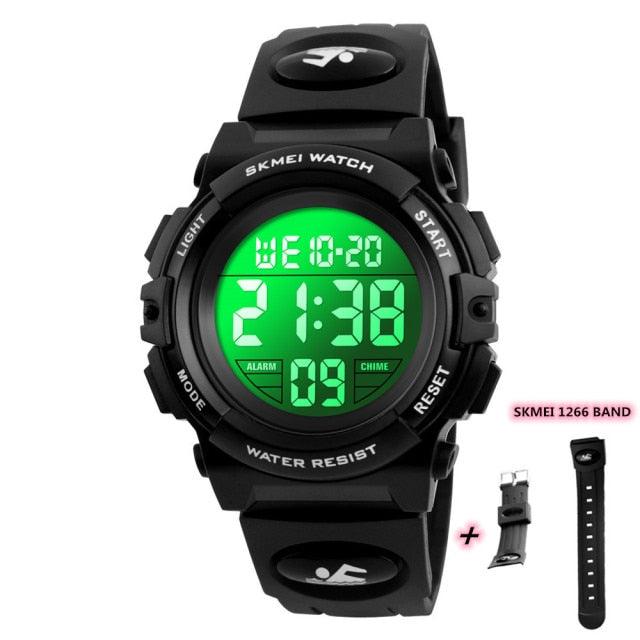 Children LED Electronic Digital Watch Chronograph Clock Sport Watches 5Bar Waterproof Kids Wristwatches Digital Sport Watches Outdoor Waterproof LED 7 Color Lights Electronic Watches For Girls Boys