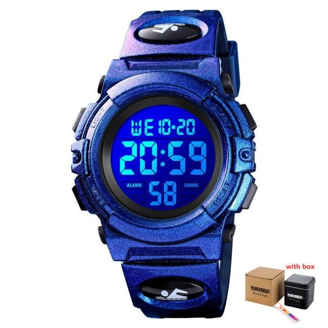 Children LED Electronic Digital Watch Chronograph Clock Sport Watches 5Bar Waterproof Kids Wristwatches Digital Sport Watches Outdoor Waterproof LED 7 Color Lights Electronic Watches For Girls Boys